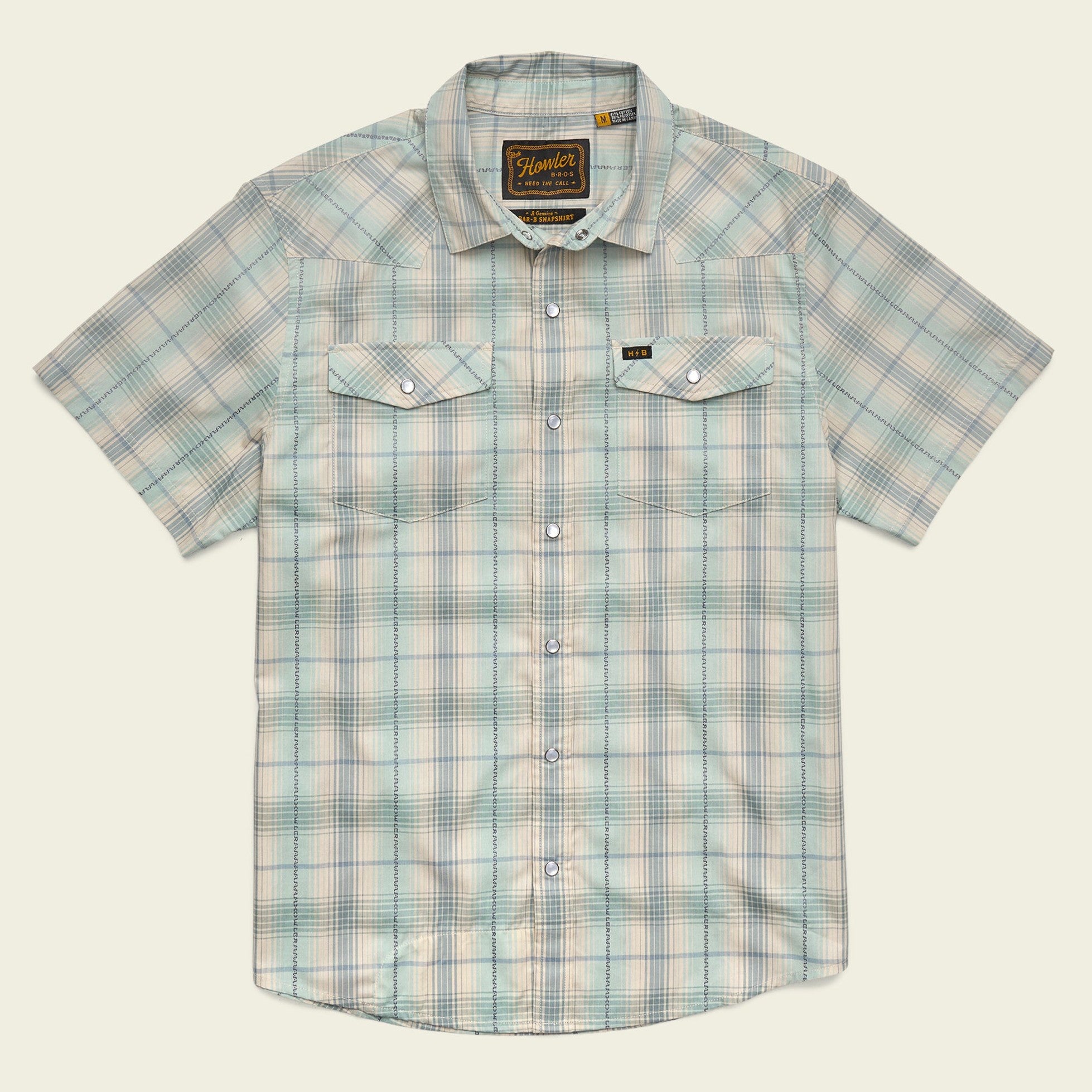 Roper's Clothing plaid cotton pearl snap shirt in Prairie Plaid: Seafoam, front view