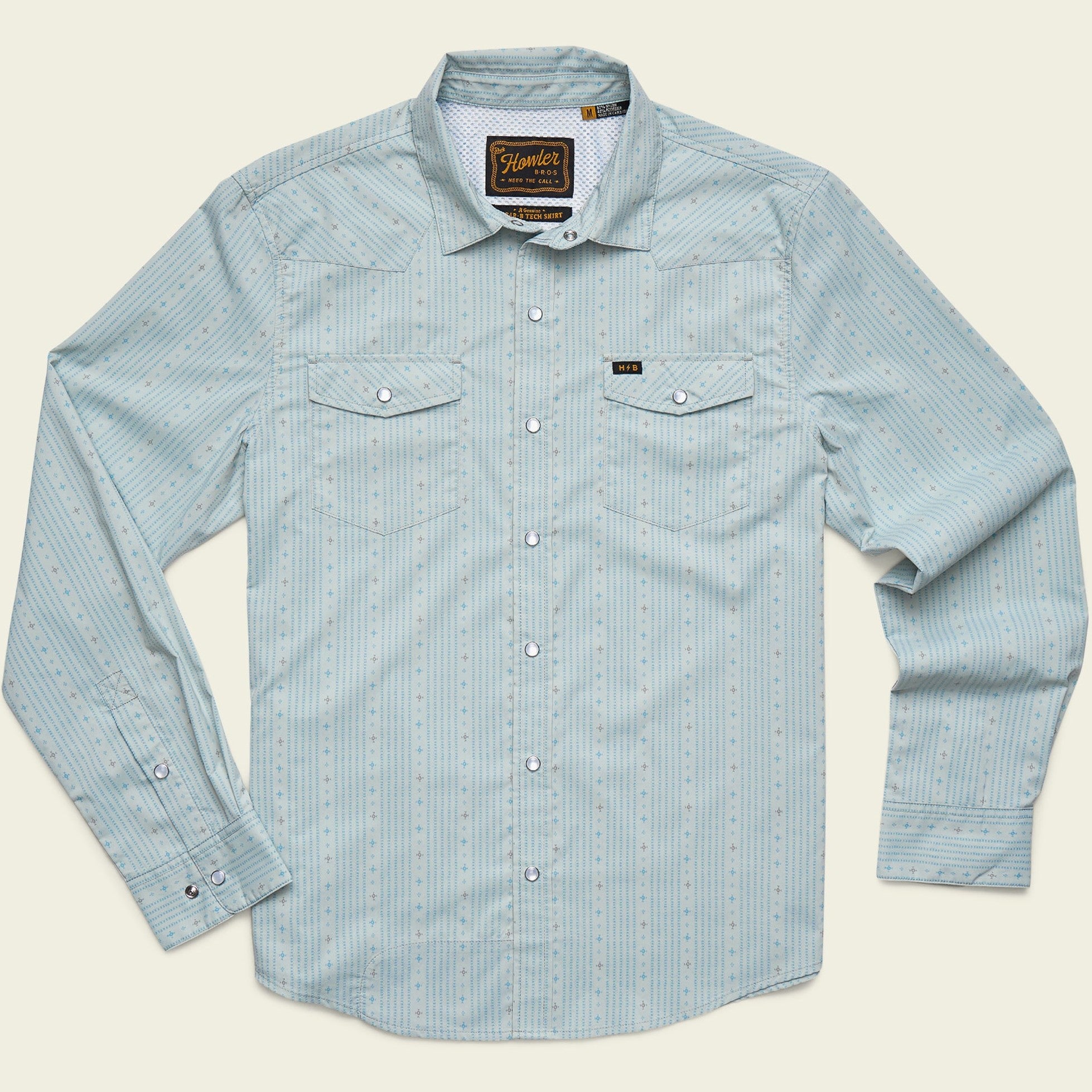 Roper's Clothing stripe performance snap shirt in Supernova Stripe: Ash Blue, front view