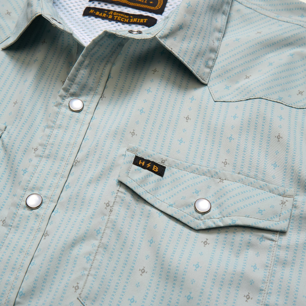 Roper's Clothing stripe performance snap shirt in Supernova Stripe: Ash Blue, fabric close-up