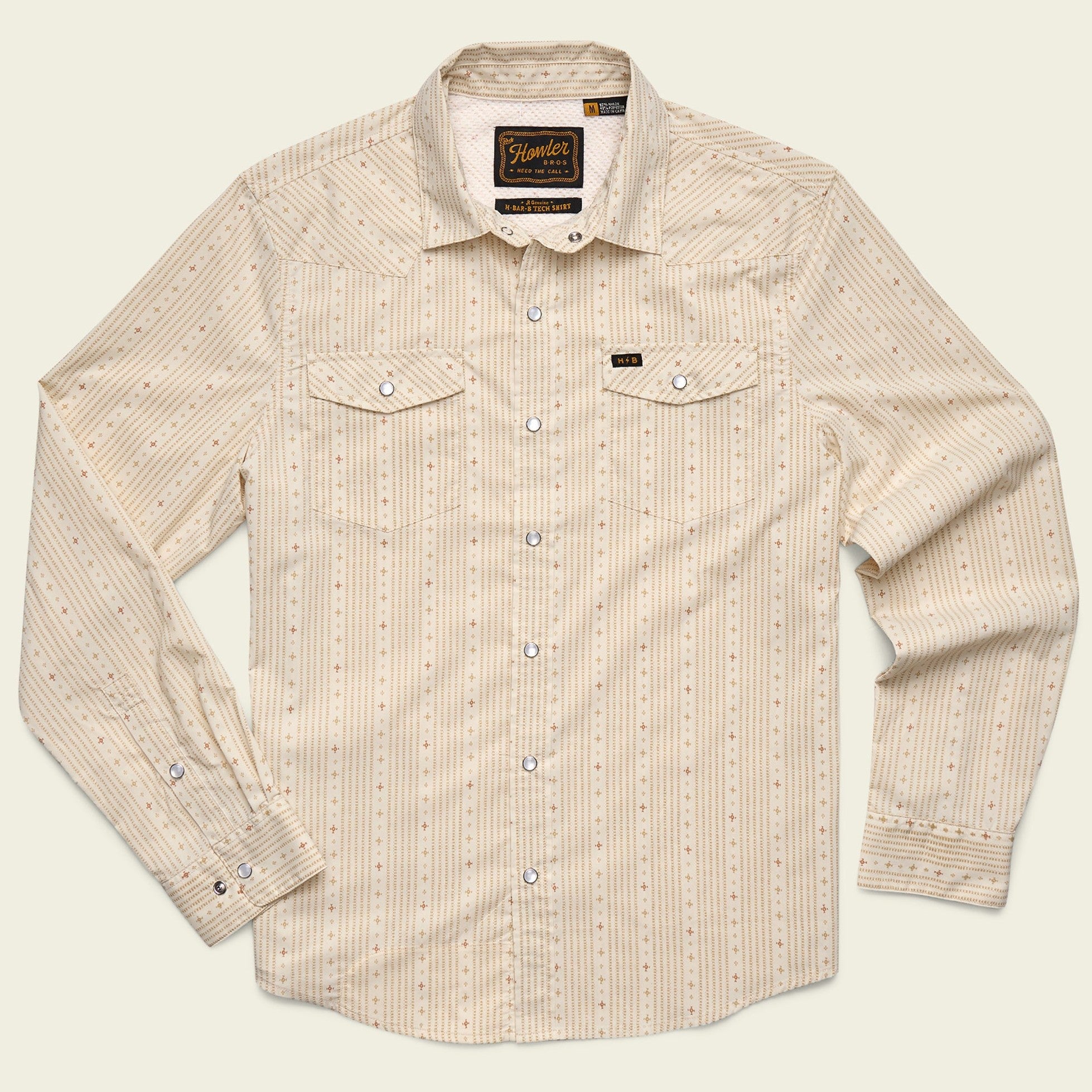 Roper's Clothing stripe performance snap shirt in Supernova Stripe: Leche, front view