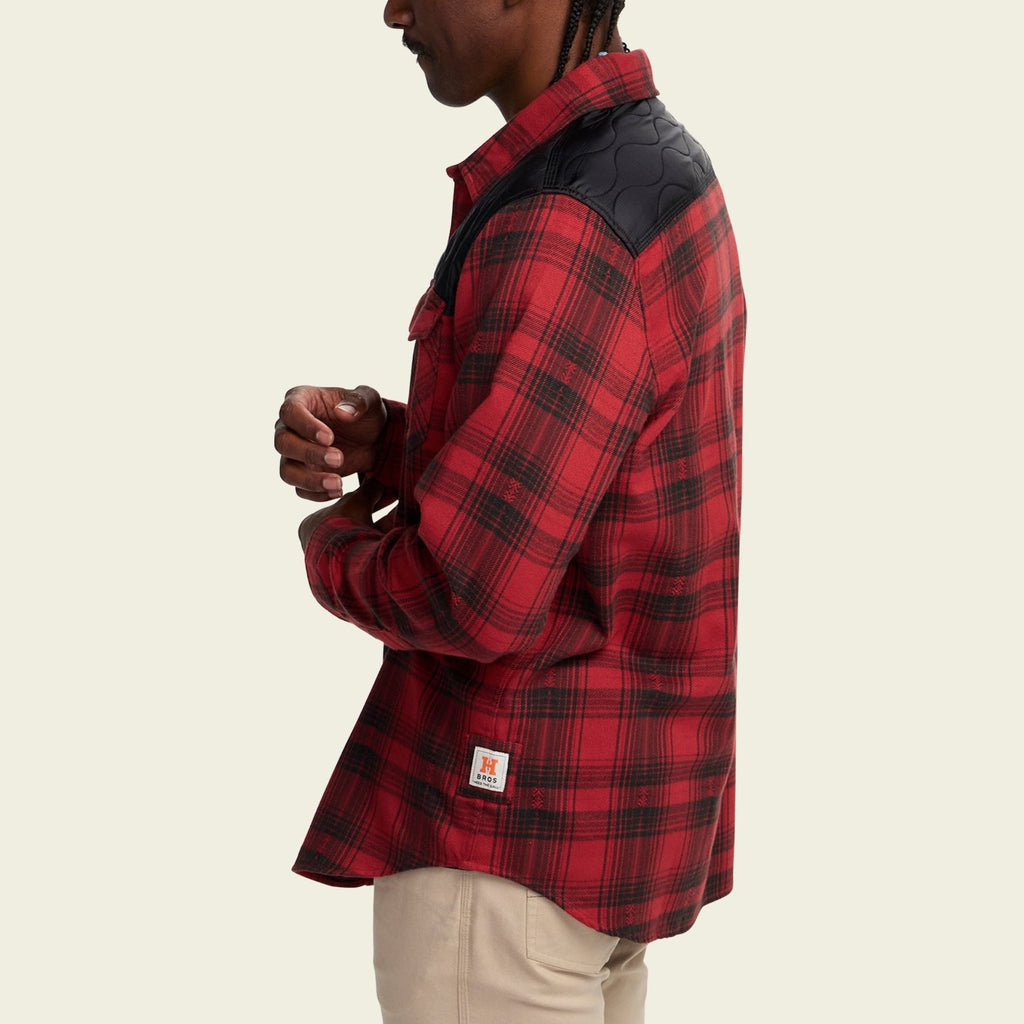 Roper's Clothing plaid flannel shirt jacket in Big Barrett Plaid: Brick Red, fabric close-up