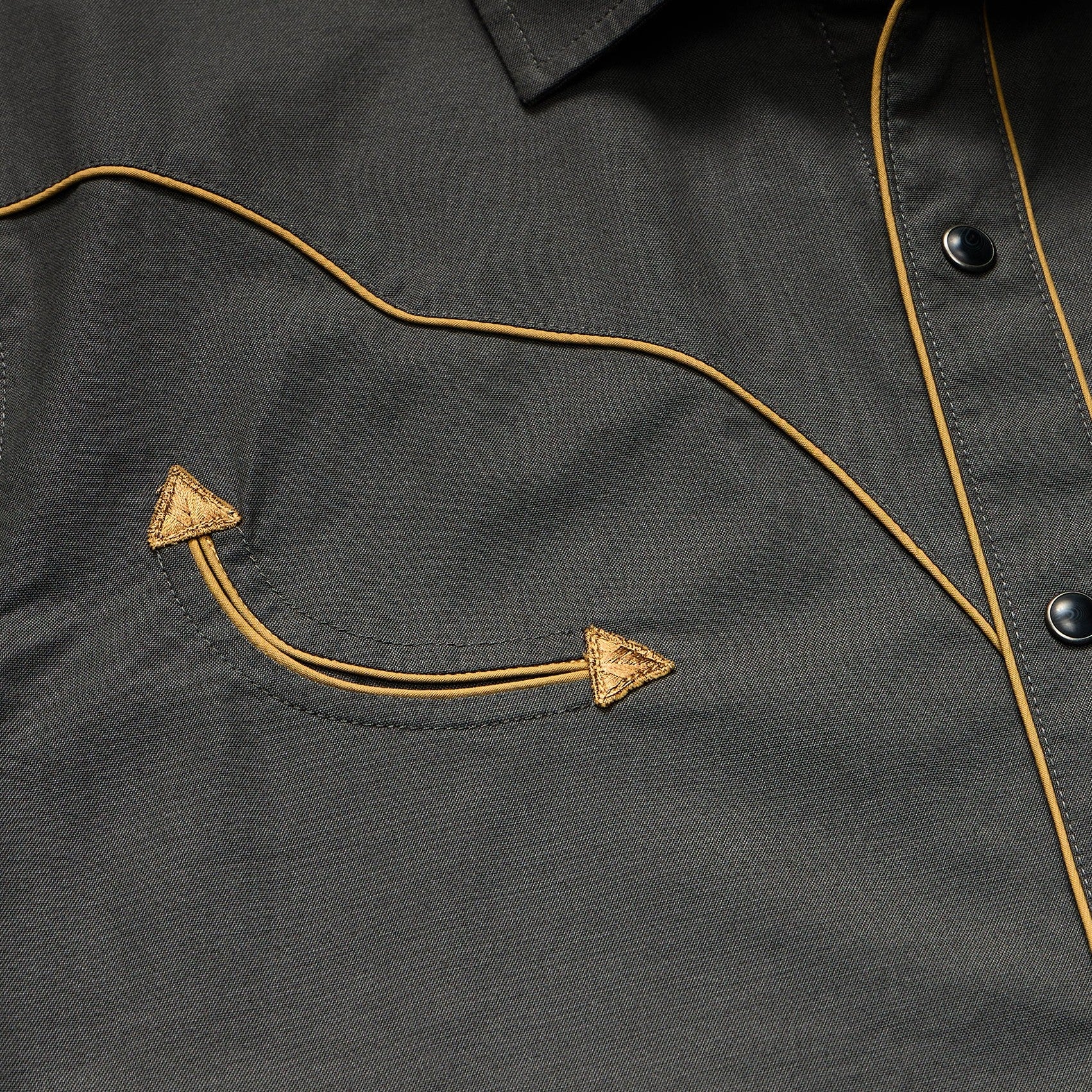Roper's Clothing solid cotton western snap shirt in Antique Black, placket and yoke detail