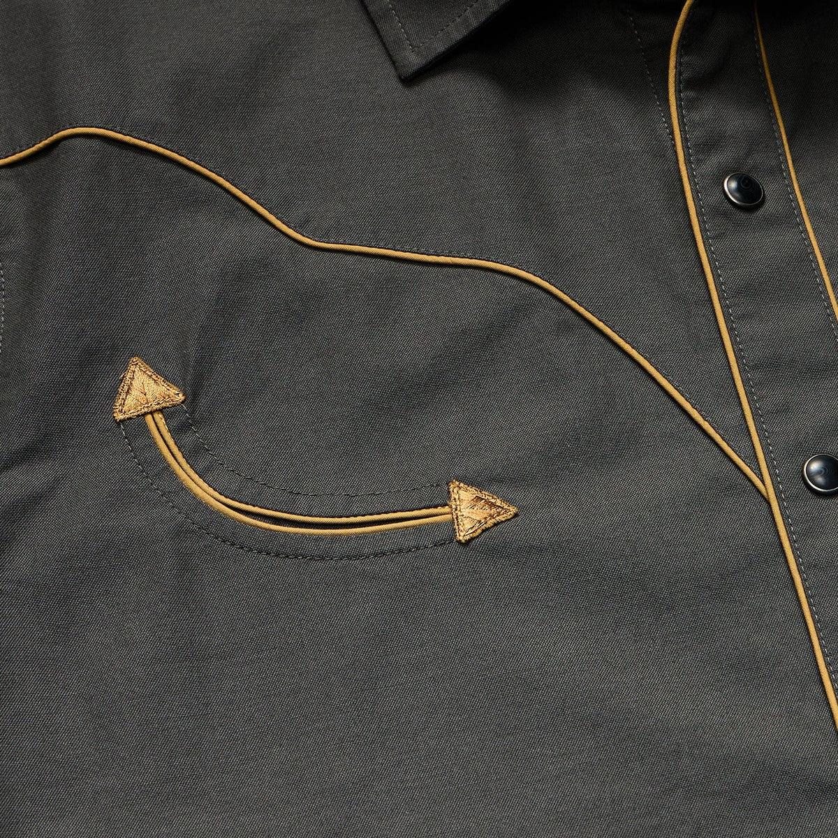Roper's Clothing solid cotton western snap shirt in Antique Black, placket and yoke detail