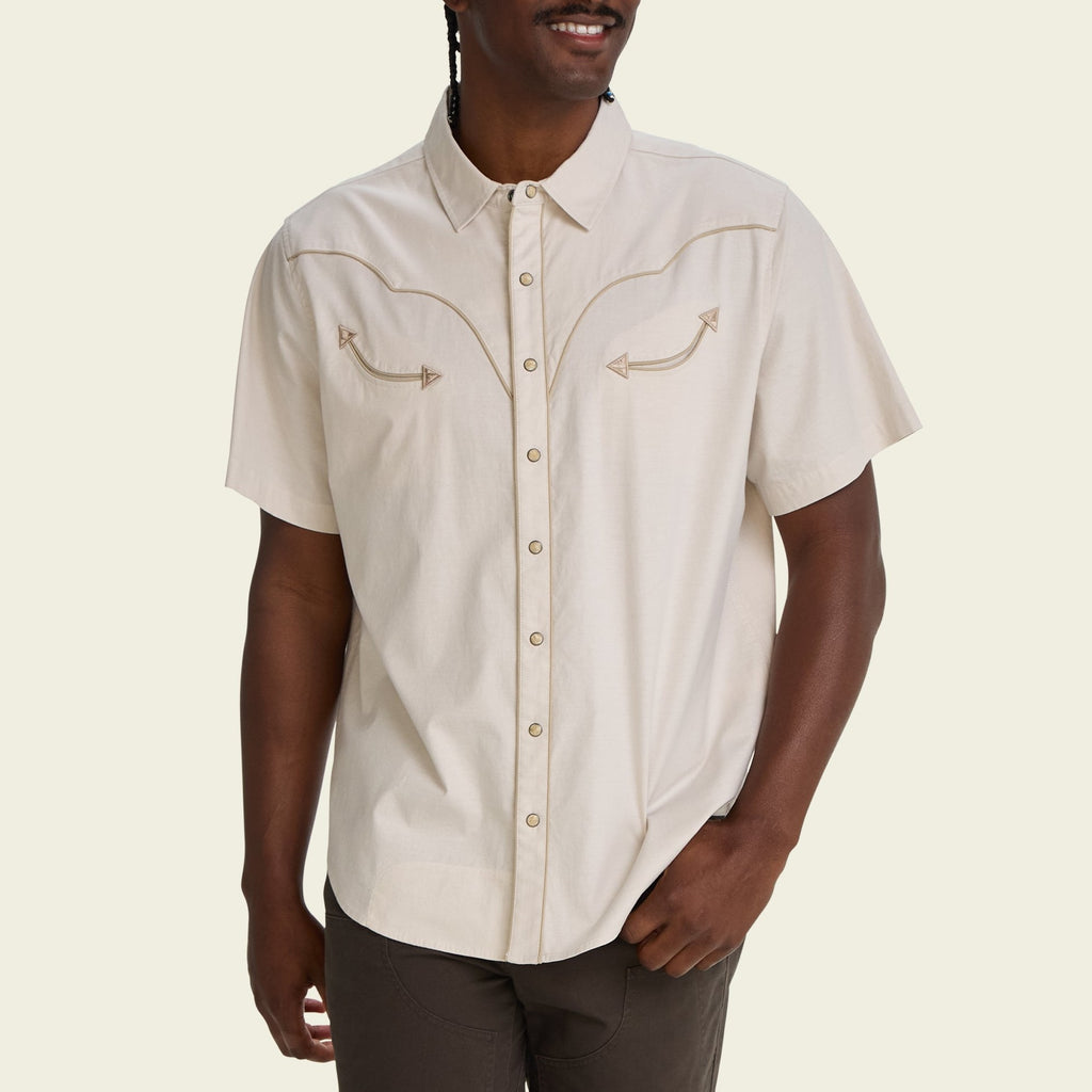 solid cotton western snap shirt in Sand, cuff and sleeve detail