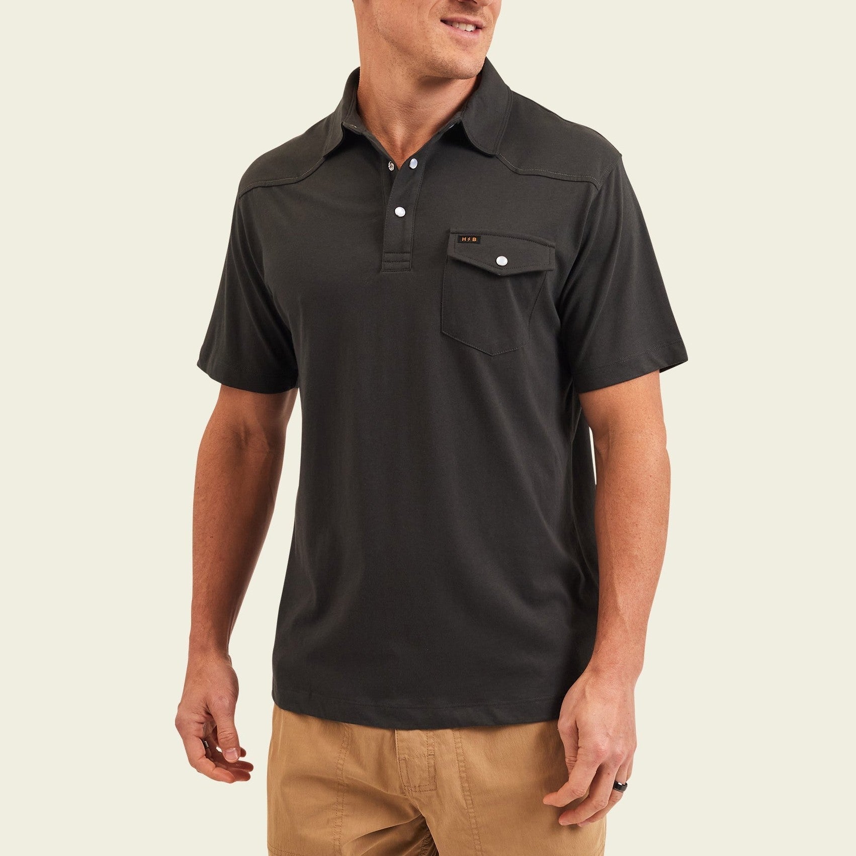 Roper's Clothing solid cotton western polo in Antique Black, cuff and sleeve detail