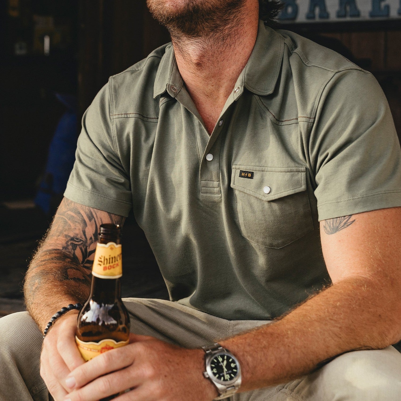 Roper's Clothing solid cotton western polo in Cadet, back view