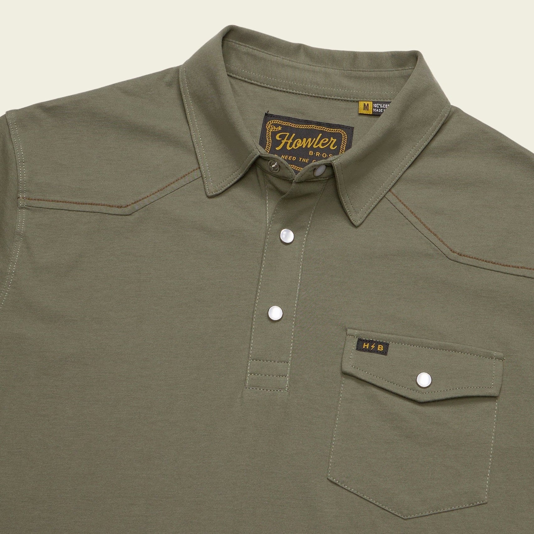 Roper's Clothing solid cotton western polo in Cadet, placket and yoke detail
