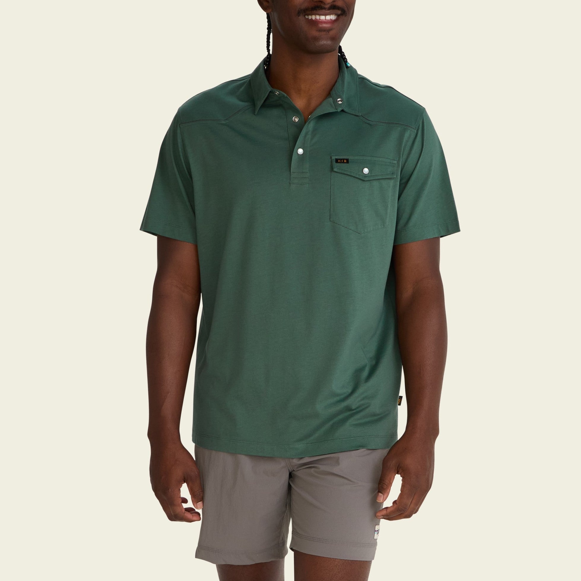 Roper's Clothing solid cotton western polo in Fern Green, cuff and sleeve detail