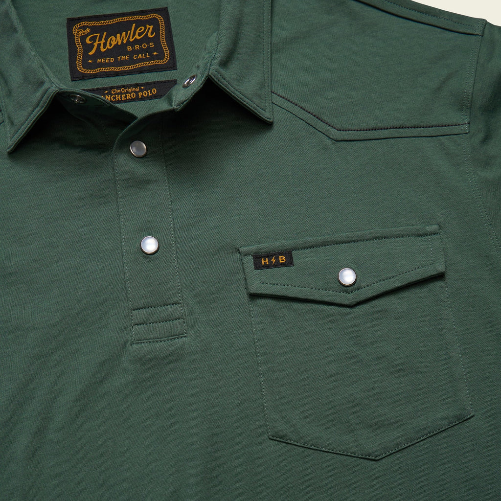 Roper's Clothing solid cotton western polo in Fern Green, fabric close-up