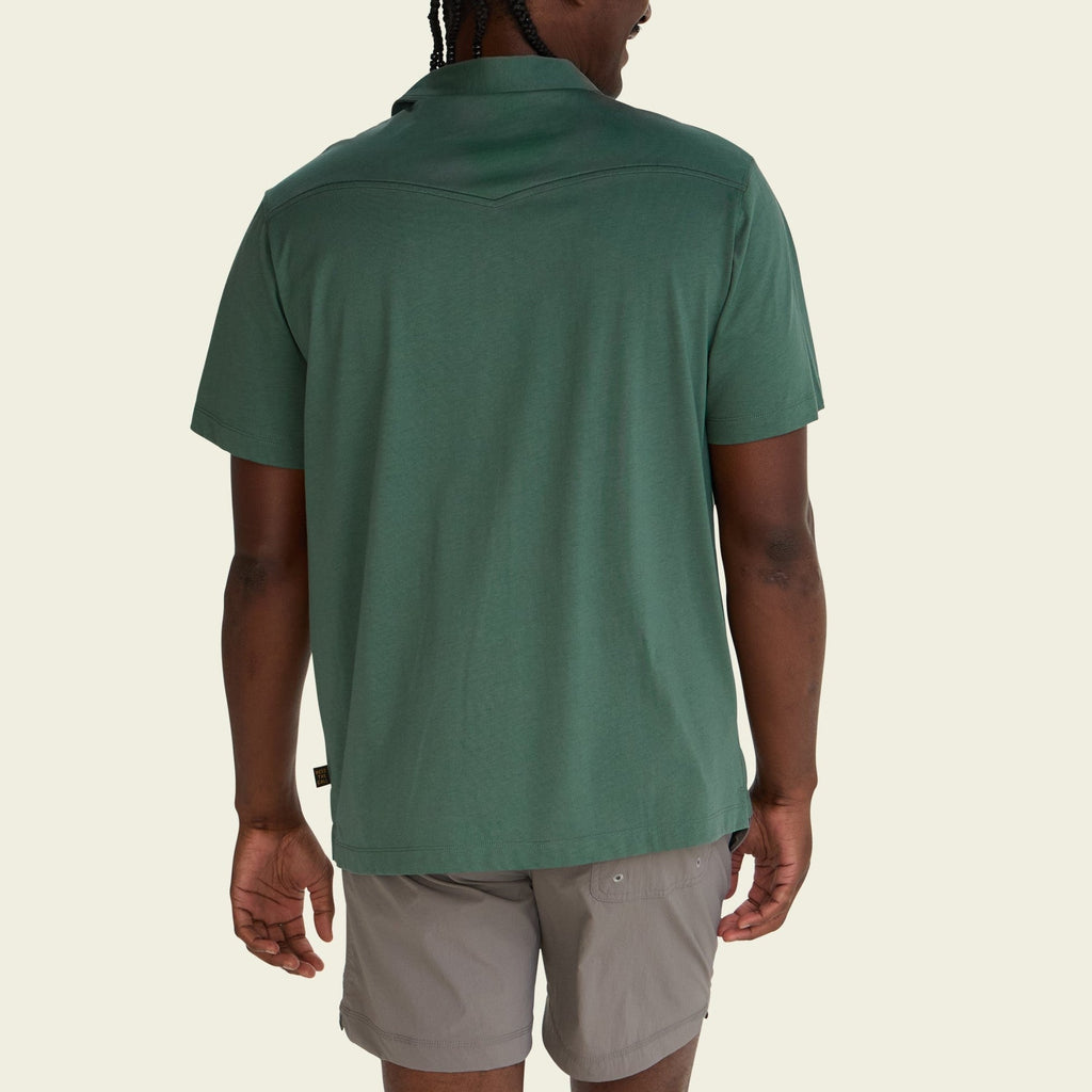 Roper's Clothing solid cotton western polo in Fern Green, worn on model