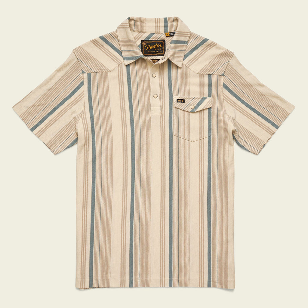 Roper's Clothing stripe cotton western polo in Old Bill Stripe: Limestone, front view