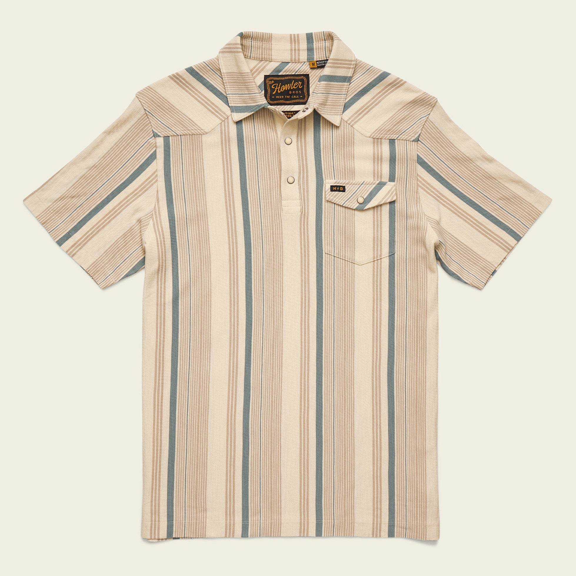 Roper's Clothing stripe cotton western polo in Old Bill Stripe: Limestone, front view