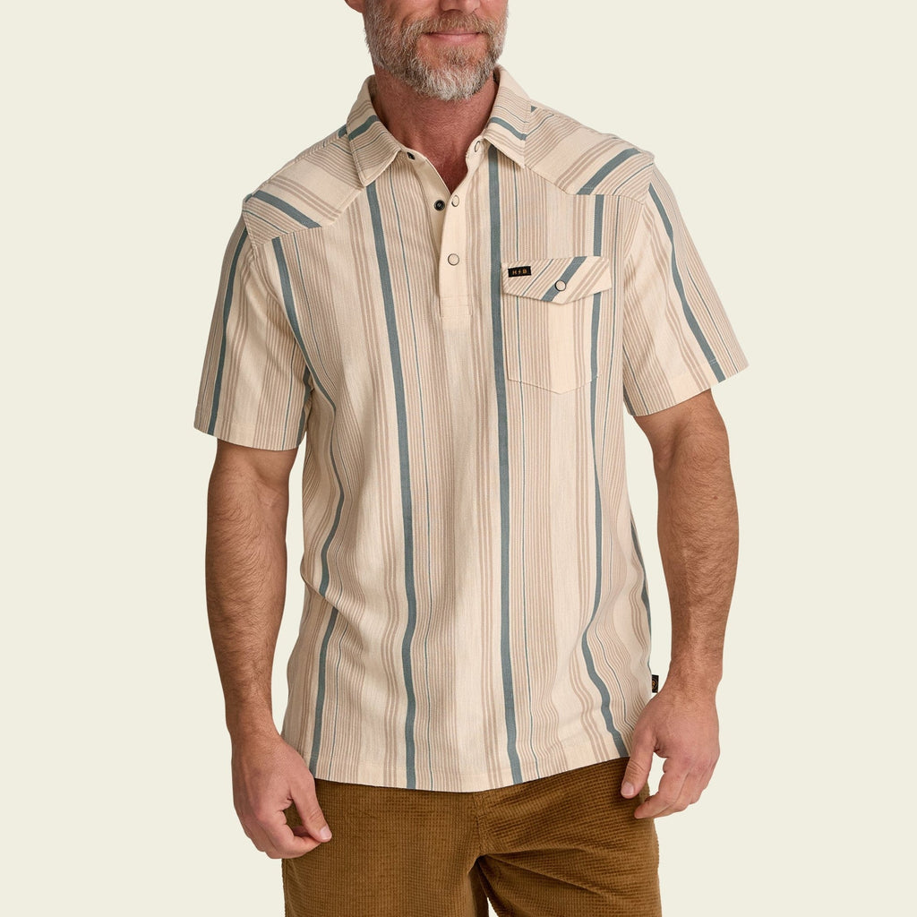 Roper's Clothing stripe cotton western polo in Old Bill Stripe: Limestone, fabric close-up
