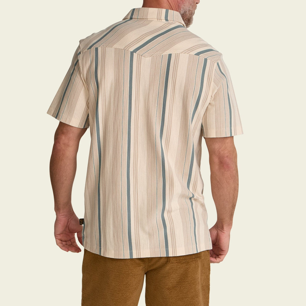 Roper's Clothing stripe cotton western polo in Old Bill Stripe: Limestone, collar detail