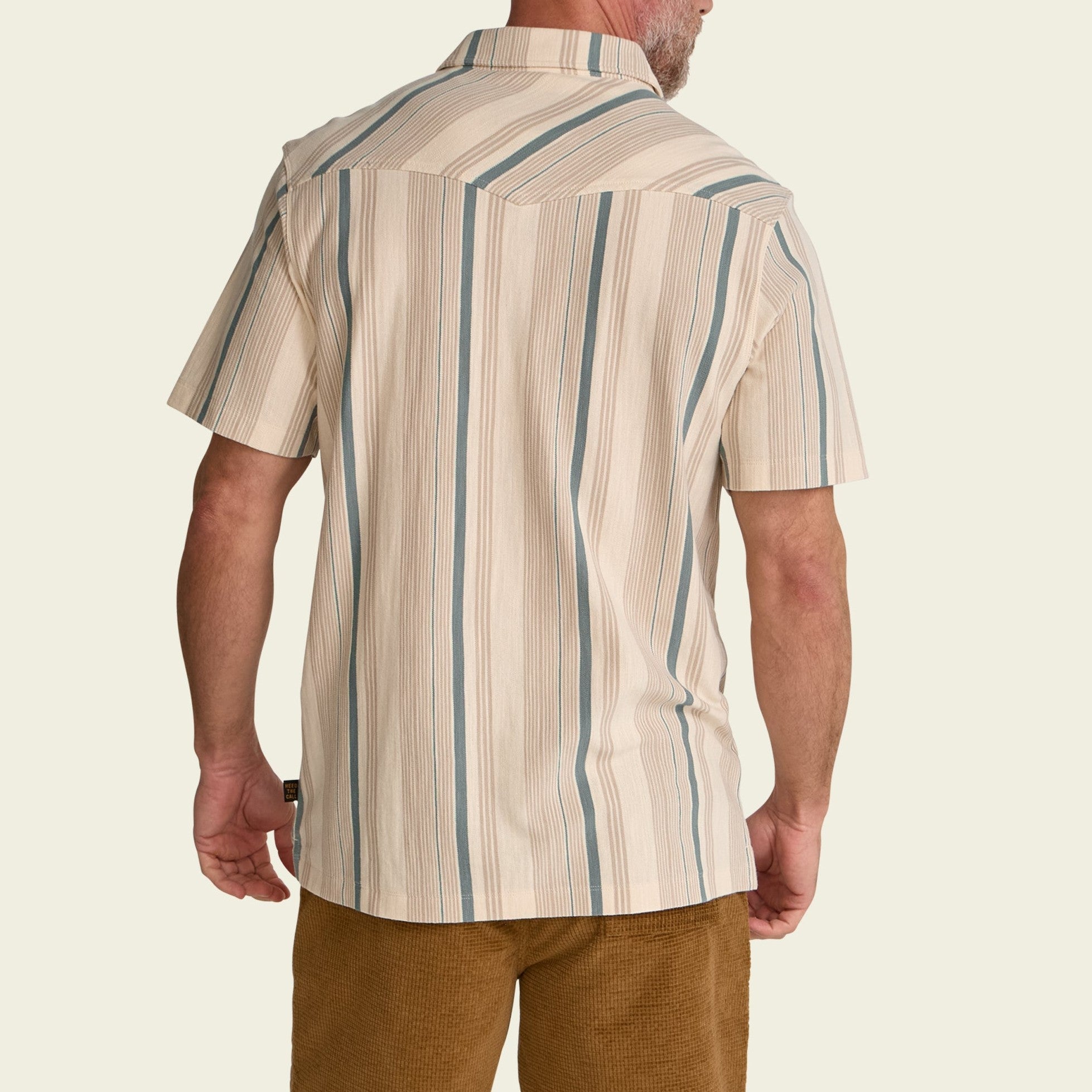 Roper's Clothing stripe cotton western polo in Old Bill Stripe: Limestone, collar detail