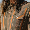 Roper's Clothing stripe cotton western polo in Old Bill Stripe: Otter, back view