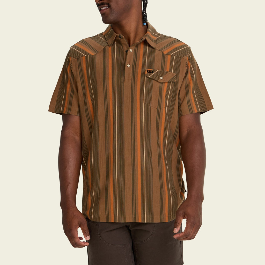 Roper's Clothing stripe cotton western polo in Old Bill Stripe: Otter, fabric close-up