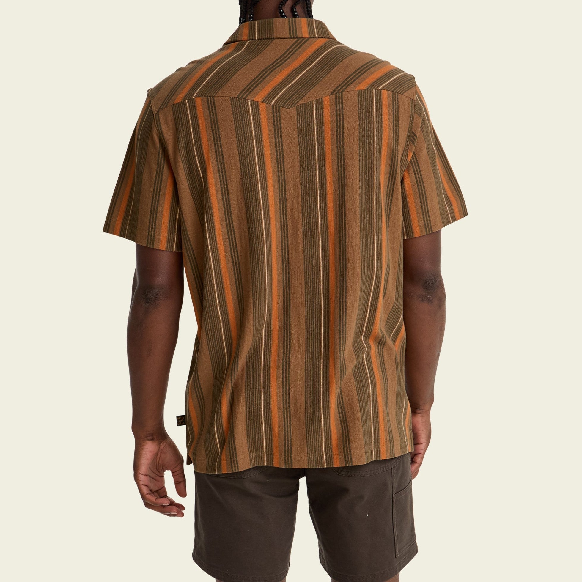 Roper's Clothing stripe cotton western polo in Old Bill Stripe: Otter, collar detail