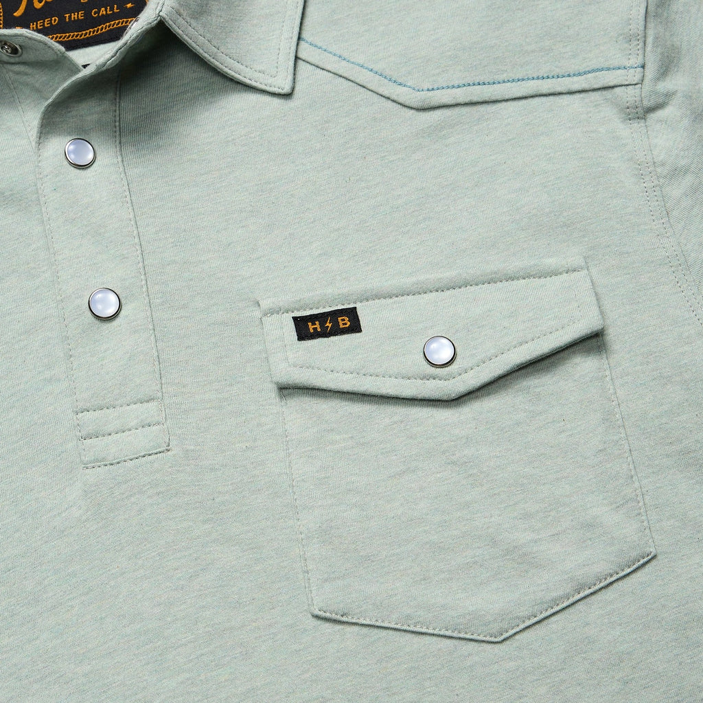 Roper's Clothing solid cotton western polo in Seafoam, worn on model
