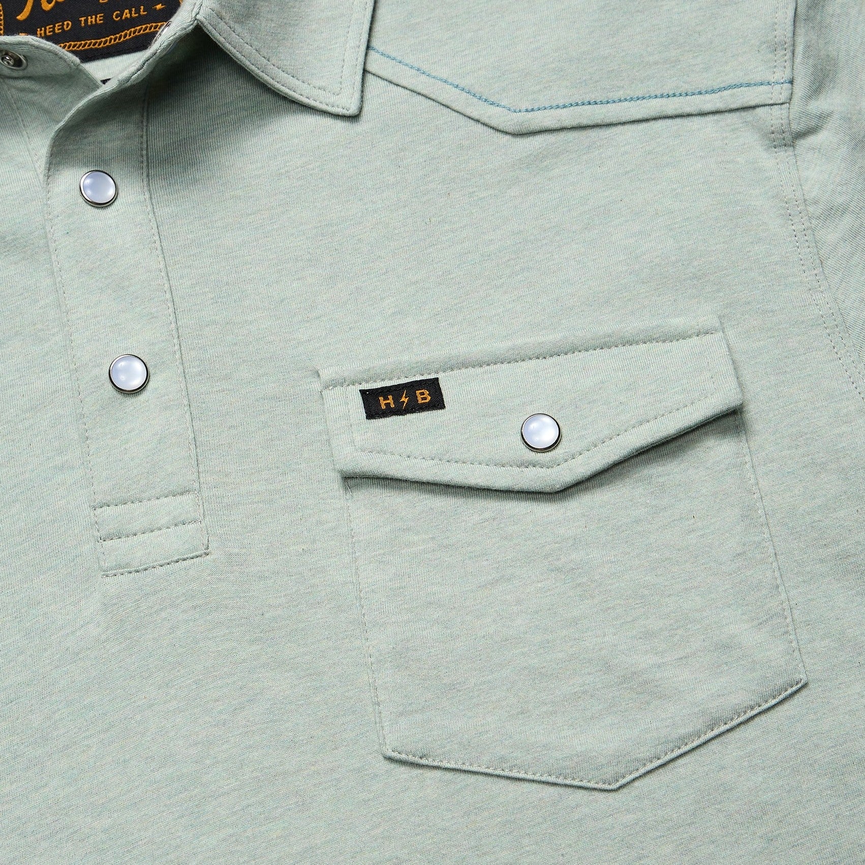 Roper's Clothing solid cotton western polo in Seafoam, worn on model
