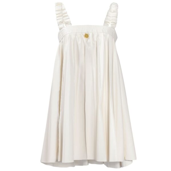 White Pleated  Vegan Leather Mini Dress Bre04