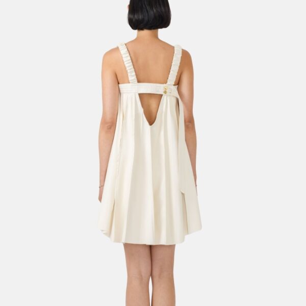 White Pleated  Vegan Leather Mini Dress Bre04 - Image 3
