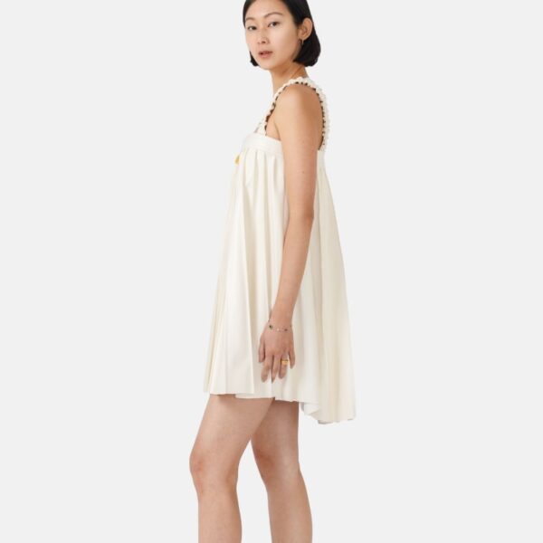 White Pleated  Vegan Leather Mini Dress Bre04 - Image 2