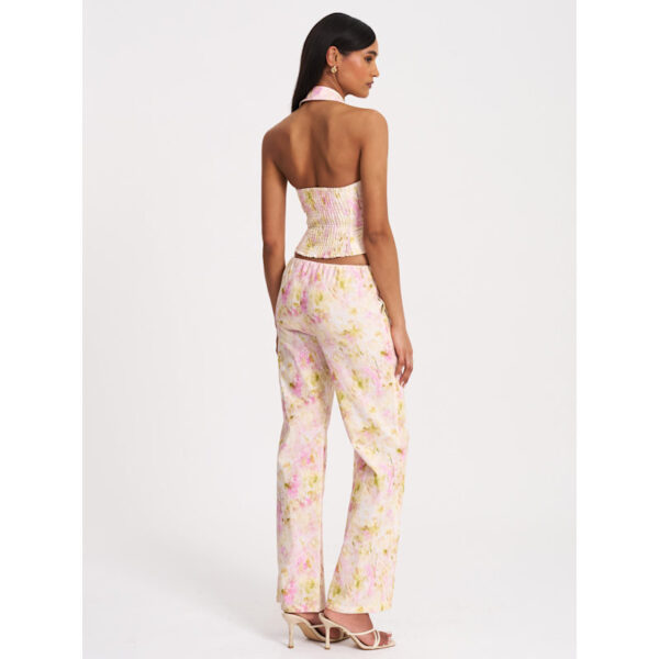 Lauren Pink Floral Print Ruched Back Linen Suit Vest Bre05 - Image 3