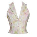 Lauren Pink Floral Print Ruched Back Linen Suit Vest Bre05