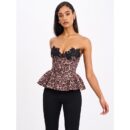 Qiara Cheetah Print Peplum Top With Lace Trim Bre06