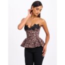Qiara Cheetah Print Peplum Top With Lace Trim Bre06