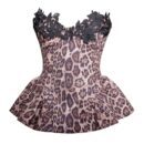 Qiara Cheetah Print Peplum Top With Lace Trim Bre06