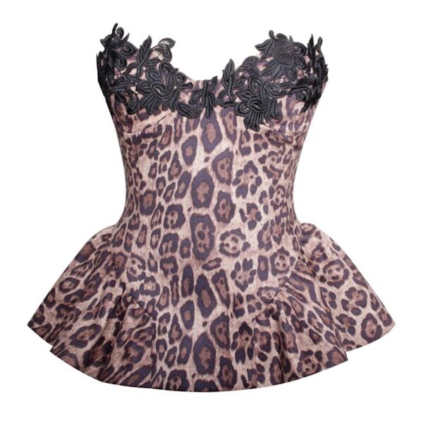 Qiara Cheetah Print Peplum Top With Lace Trim Bre06