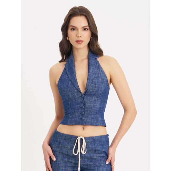 Rafaella Ruched Back Cotton Denim Suit Vest Bre07 - Image 2