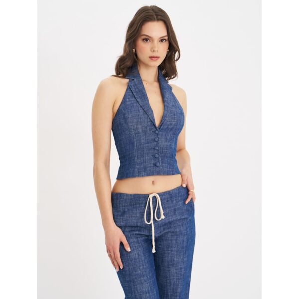Rafaella Ruched Back Cotton Denim Suit Vest Bre07 - Image 3
