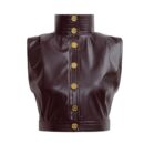 Brown High Neck Vest Top Vegan Leather Lan04